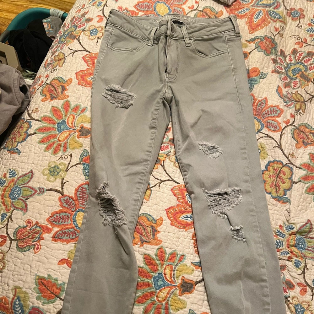 American Eagle Outfitters Gray Skinny Distressed Jeans